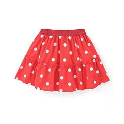 Babyhug Disney Cotton Knit Half Sleeves Top & Mid Length Skirt Set With Frill Detail & Minnie Mouse Graphics - Navy & Red