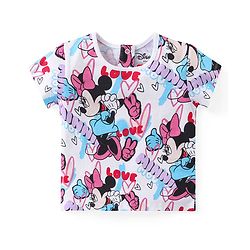Babyhug Disney Cotton Knit Half Sleeves T-Shirt & Shorts Set With Minnie Mouse Graphics - Multicolor