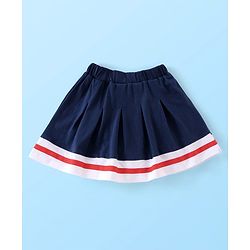Babyhug Disney Cotton Knit Bell Sleeves Top & Mid Length Skirt Set With Minnie Mouse Graphics - White Black & Blue