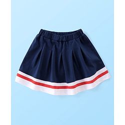 Babyhug Disney Cotton Knit Bell Sleeves Top & Mid Length Skirt Set With Minnie Mouse Graphics - White Black & Blue