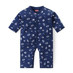 Babyhug 100% Cotton Knit Full Sleeves Rugby Printed Rompers Pack of 2 - Multicolour