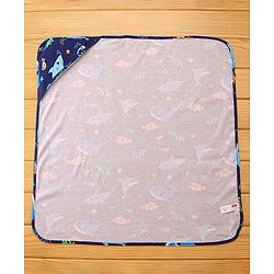 Babyhug Interlock Hooded Wrappers With Dolphin Print L 76.2 x B 76.2 cm - Blue