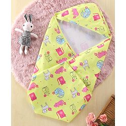 Babyhug Interlock Knit Towel With Hood Kitten Print L 76.2 x B 76.2 cm - Yellow