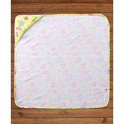 Babyhug Interlock Knit Towel With Hood Kitten Print L 76.2 x B 76.2 cm - Yellow