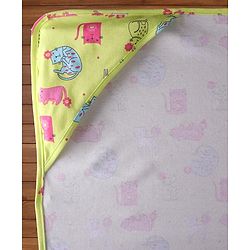 Babyhug Interlock Knit Towel With Hood Kitten Print L 76.2 x B 76.2 cm - Yellow