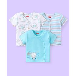 Babyhug 100% Cotton Half Sleeves Antibacterial Front Open Vest Teddy Print Pack of 3 - Multicolour