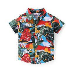 Babyhug Cotton Knit Half Sleeves Shirt & Shorts Set With Tropical Print - Multicolor
