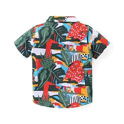 Babyhug Cotton Knit Half Sleeves Shirt & Shorts Set With Tropical Print - Multicolor
