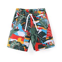 Babyhug Cotton Knit Half Sleeves Shirt & Shorts Set With Tropical Print - Multicolor