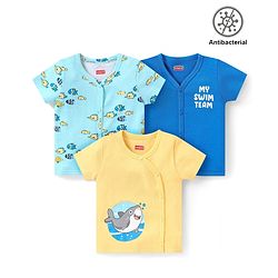 Babyhug 100% Cotton Knit Half Sleeves Antibacterial Set of Vest with Fish & Text Print Pack of 3 - Multicolour