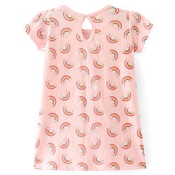 Babyhug Single Jersey Knit Half Sleeves Frock With Rainbow Print & Bow Applique Pack of 2- Pink & Navy Blue