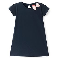 Babyhug Single Jersey Knit Half Sleeves Frock With Rainbow Print & Bow Applique Pack of 2- Pink & Navy Blue