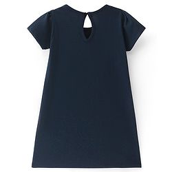 Babyhug Single Jersey Knit Half Sleeves Frock With Rainbow Print & Bow Applique Pack of 2- Pink & Navy Blue