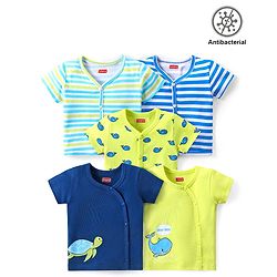 Babyhug 100% Cotton Interlock Anti Bacterial Half Sleeves Vests Dolphin & Striped Print Pack of 5 - Multicolor