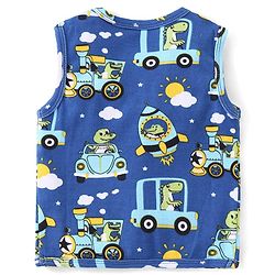 Babyhug 100% Cotton Knit Sleeveless Antibacterial Set of Vests Striped Car & Crocodile Print Pack of 3 - Multicolour