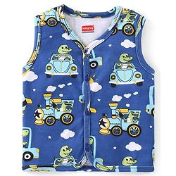 Babyhug 100% Cotton Knit Sleeveless Antibacterial Set of Vests Striped Car & Crocodile Print Pack of 3 - Multicolour
