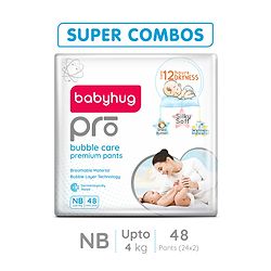 Babyhug Pro Bubble Care Premium Pant Style Diapers New Born Size Pack of 2 - 24 Pieces Each - New Born White