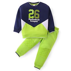 Babyhug Cotton Knit Full Sleeves T-Shirt & Pants Set With Color Block Print - Multicolor