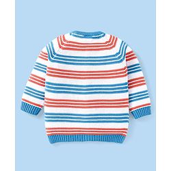Babyhug Cotton Knitted Full Raglan Sleeves Front Open Striped Sweater - Blue