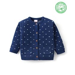 Babyhug Knitted Full Sleeves Front Open Design Sweater - Navy Blue