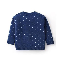 Babyhug Knitted Full Sleeves Front Open Design Sweater - Navy Blue