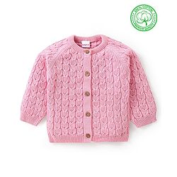 Babyhug Knitted Full Raglan Sleeves Front Open  Sweater with Cable Knit Design - Pink
