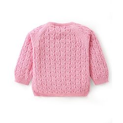 Babyhug Knitted Full Raglan Sleeves Front Open  Sweater with Cable Knit Design - Pink