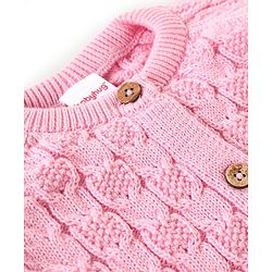 Babyhug Knitted Full Raglan Sleeves Front Open  Sweater with Cable Knit Design - Pink