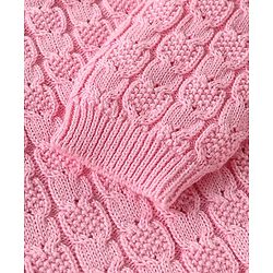 Babyhug Knitted Full Raglan Sleeves Front Open  Sweater with Cable Knit Design - Pink