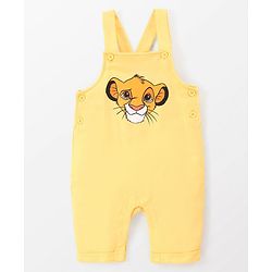 Babyhug Disney Single Jersey Knit Dungaree with Half Sleeve T-Shirt Lion King Print - Yellow