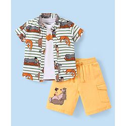 Babyhug Disney Cotton Knit Half Sleeves Shirt & Shorts Set with Inner Tee & The Jungle Book Graphics - Multicolour