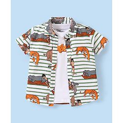 Babyhug Disney Cotton Knit Half Sleeves Shirt & Shorts Set with Inner Tee & The Jungle Book Graphics - Multicolour