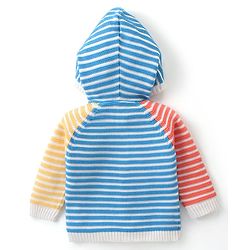 Babyhug Knitted Full Sleeves Front Open Hooded Striped Sweater - Multicolour