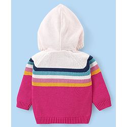Babyhug Cotton Knit Full Raglan Sleeves Hooded Sweater With Colour Block Design - Pink