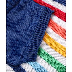 Babyhug Cotton Knitted Full Raglan Sleeves Front Open Hooded Sweater With Striped Design - Navy Blue