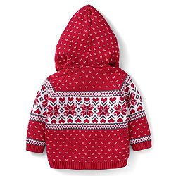 Babyhug Cotton Knitted Full Raglan Sleeves Front Open Hooded Sweater With Heart Design - Red