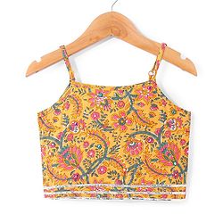 Babyhug Cambric Woven Sleeveless Choli Lehenga Set with Mirror Work & Dupatta - Blue
