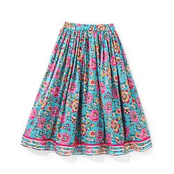 Babyhug Cambric Woven Sleeveless Choli Lehenga Set with Mirror Work & Dupatta - Blue