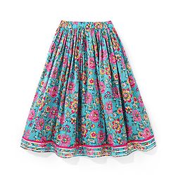 Babyhug Cambric Woven Sleeveless Choli Lehenga Set with Mirror Work & Dupatta - Blue