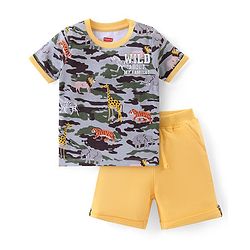 Babyhug Cotton Knit Half Sleeves T-Shirt & Shorts Set With Animals Print - Multicolor