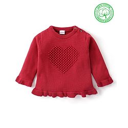 Babyhug Knitted Full Sleeves Sweater with Heart Cable Knit Design - Red