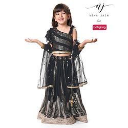 Babyhug  Sleeveless Sequenced Corddori   Embroidered Choli Lehenga & Frill Net Dupatta Set- Black
