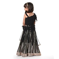 Babyhug  Sleeveless Sequenced Corddori   Embroidered Choli Lehenga & Frill Net Dupatta Set- Black