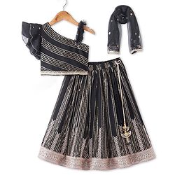 Babyhug  Sleeveless Sequenced Corddori   Embroidered Choli Lehenga & Frill Net Dupatta Set- Black