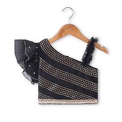Babyhug  Sleeveless Sequenced Corddori   Embroidered Choli Lehenga & Frill Net Dupatta Set- Black
