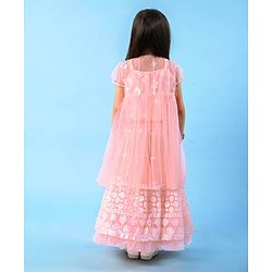 Babyhug Woven Singlet Choli With Sequenced Embroidered Lehenga & Short Sleeves Shrug - Hot Pink