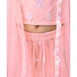 Babyhug Woven Singlet Choli With Sequenced Embroidered Lehenga & Short Sleeves Shrug - Hot Pink