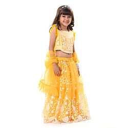 Babyhug Sleeveless Sequined  Floral Embroidered Choli Lehenga Set with Dupatta - Yellow