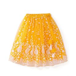 Babyhug Sleeveless Sequined  Floral Embroidered Choli Lehenga Set with Dupatta - Yellow