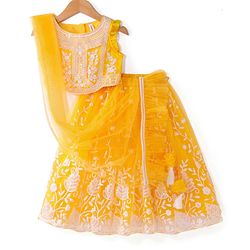 Babyhug Sleeveless Sequined  Floral Embroidered Choli Lehenga Set with Dupatta - Yellow